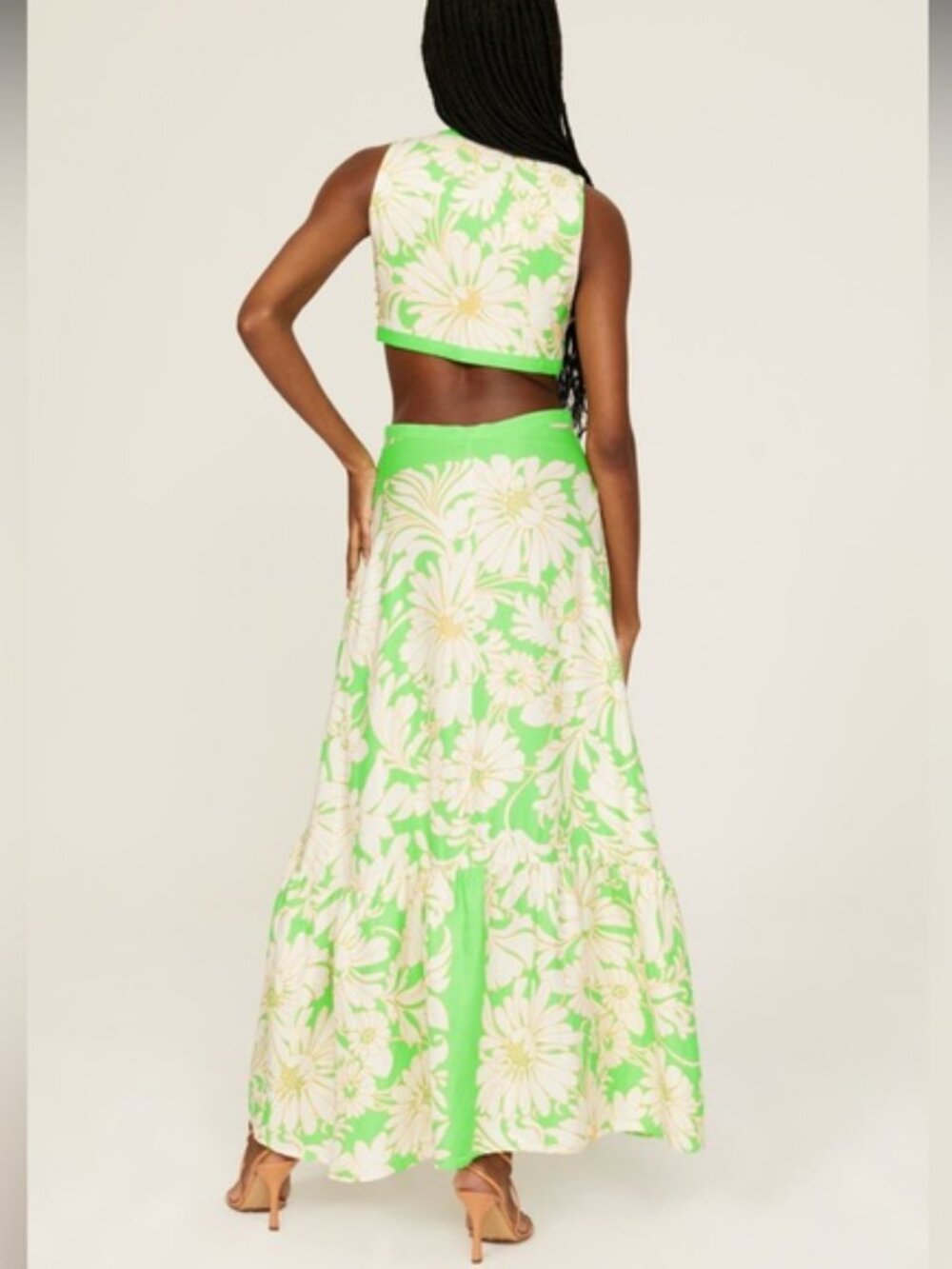 SANDRO Ludmila Cutout Floral Linen Satin-twill Maxi Dress $490 Summer Party 10 L - Picture 11 of 16